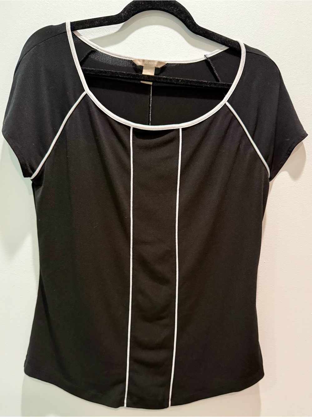 Banana Republic Black Contrast Piped Blouse Top Size M Career Wear